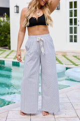 Mia White Black Pinstriped Pull On Pants