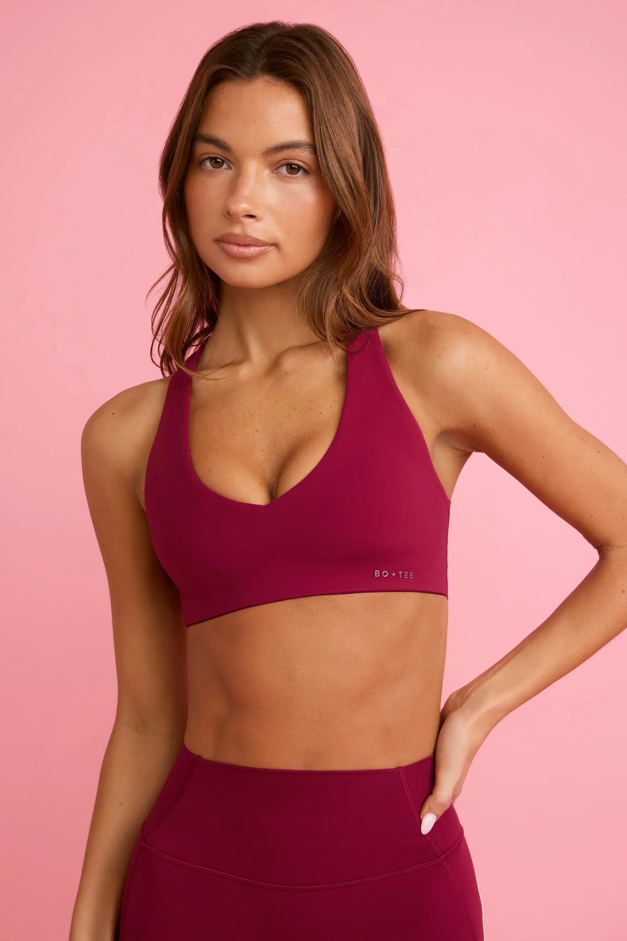 Soft Active V Neck Sports Bra in Burgundy