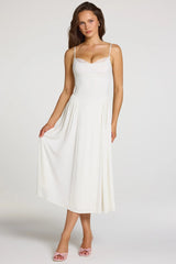 Modal Lace Trim Midaxi Dress in White