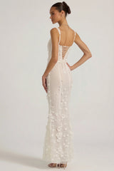 Embellished Appliqué Soft Scoop Corset Gown in White
