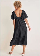 Crinkle Midi Dress Black
