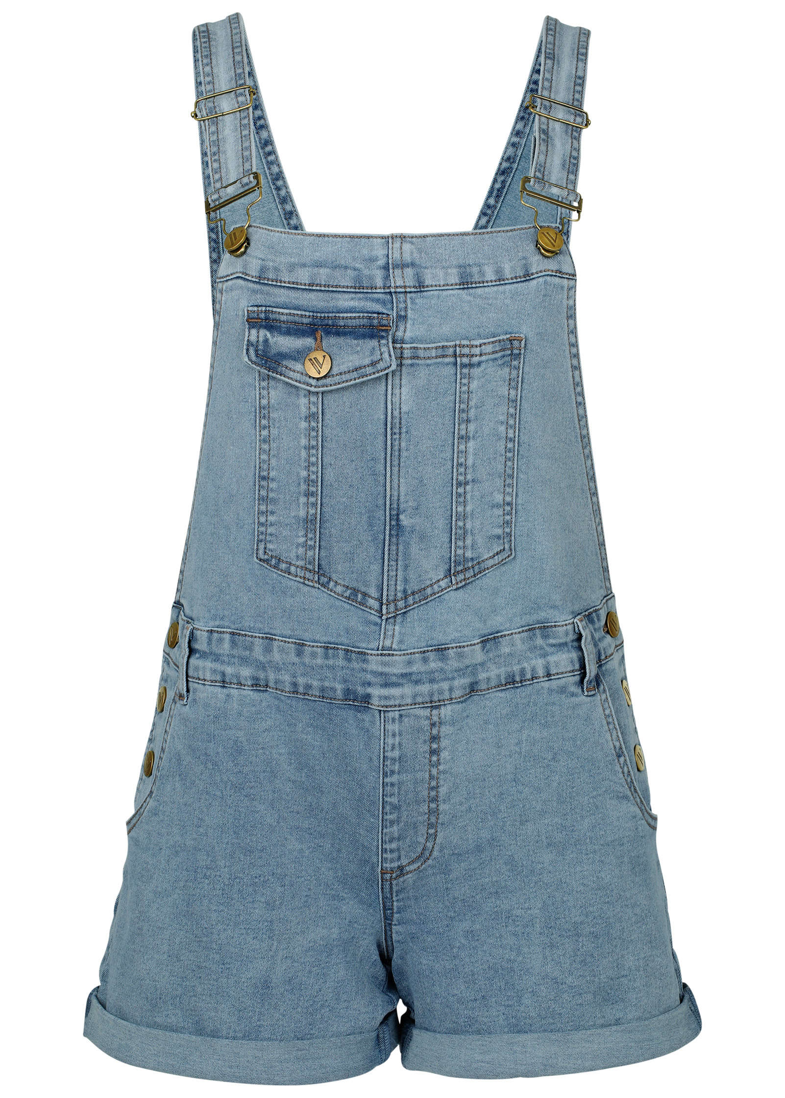 V Back Denim Overalls Light Wash