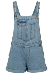 V Back Denim Overalls Light Wash