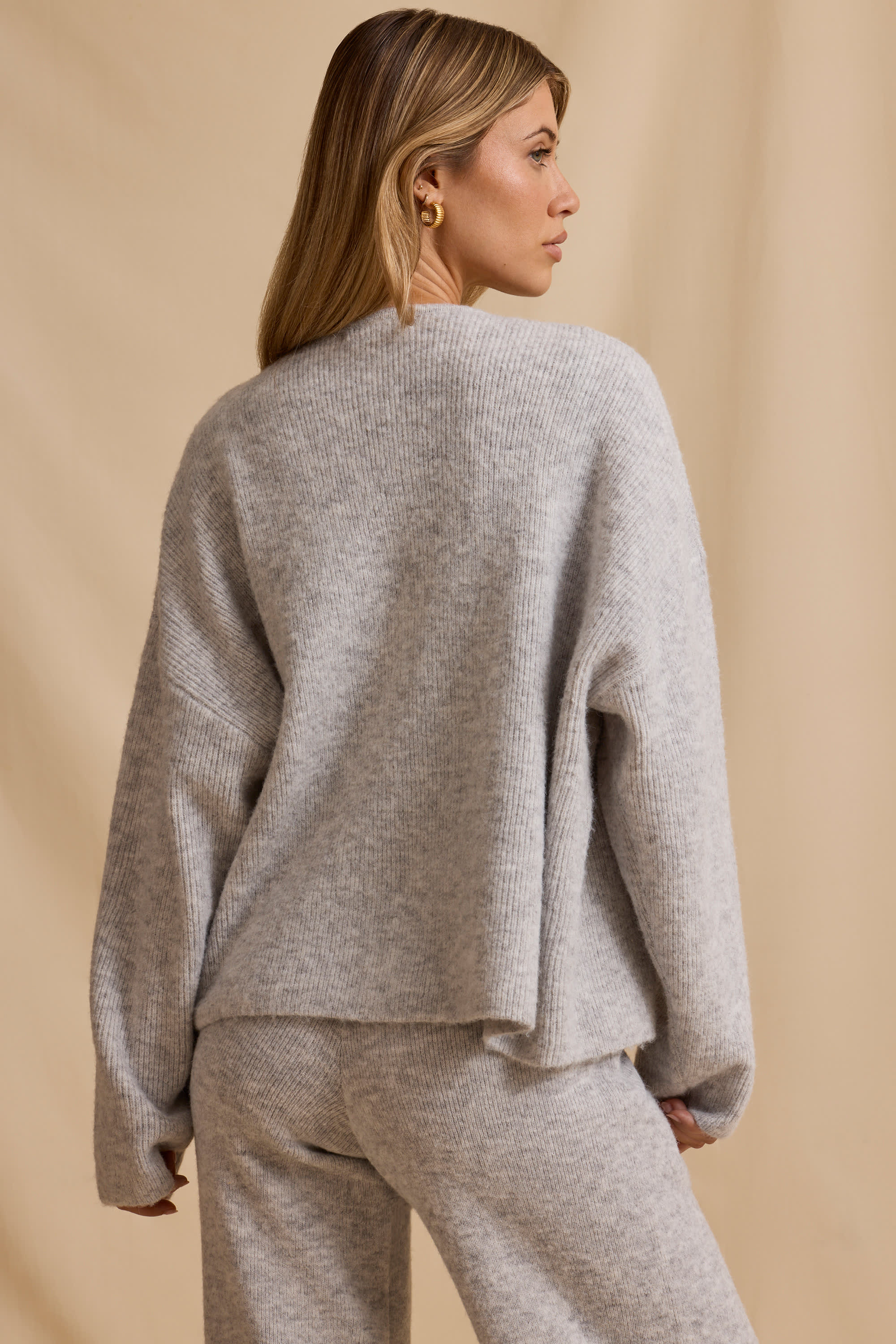 Oversized Zip Up Cardigan in Ice Marl