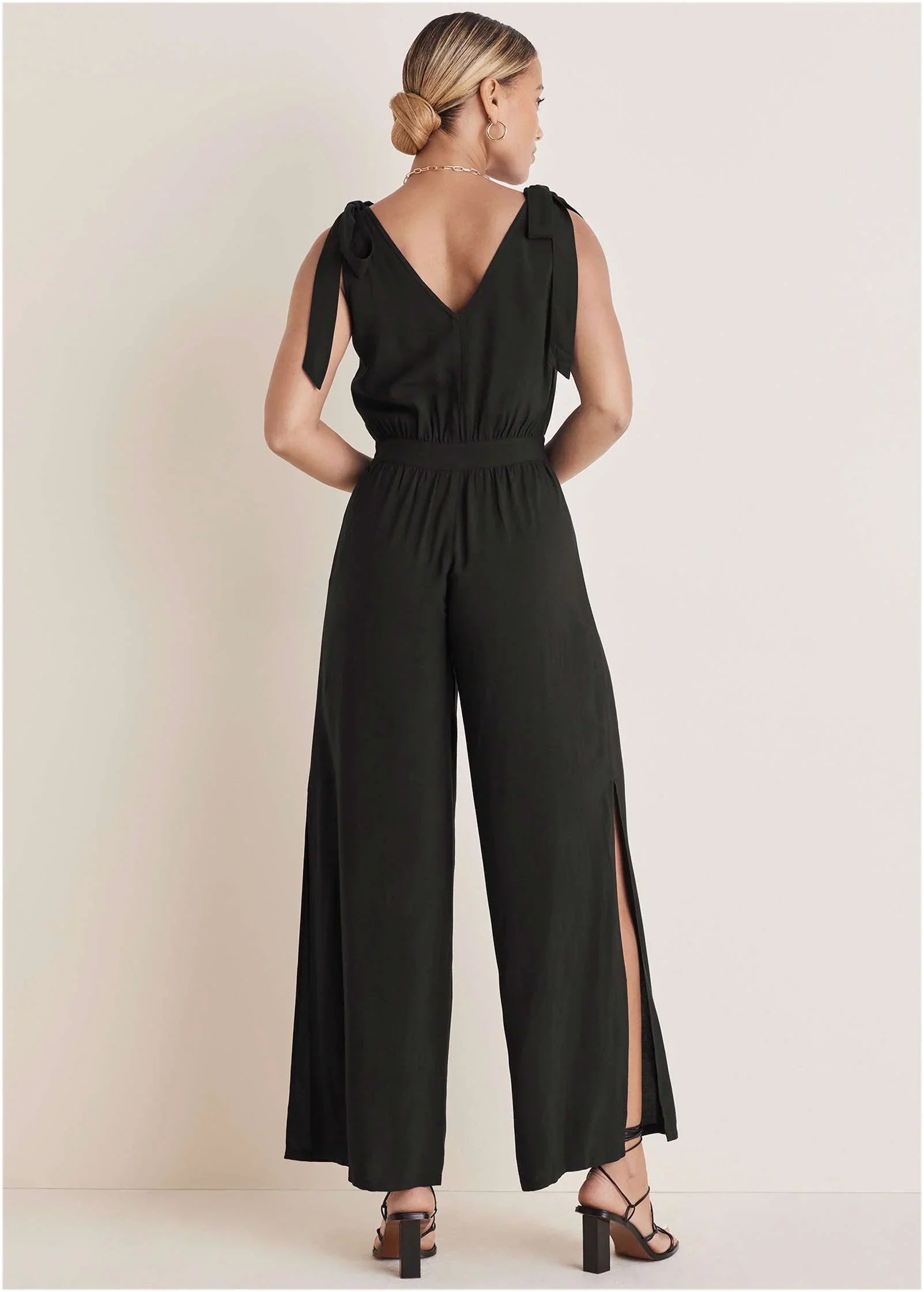 Tie Strap Wide Leg Jumpsuit Jet Black