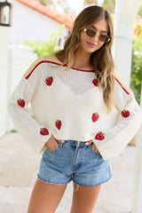 Madi Ivory Strawberry Crewneck Sweater