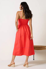 Jill Contrast Stitch Linen Midi Dress
