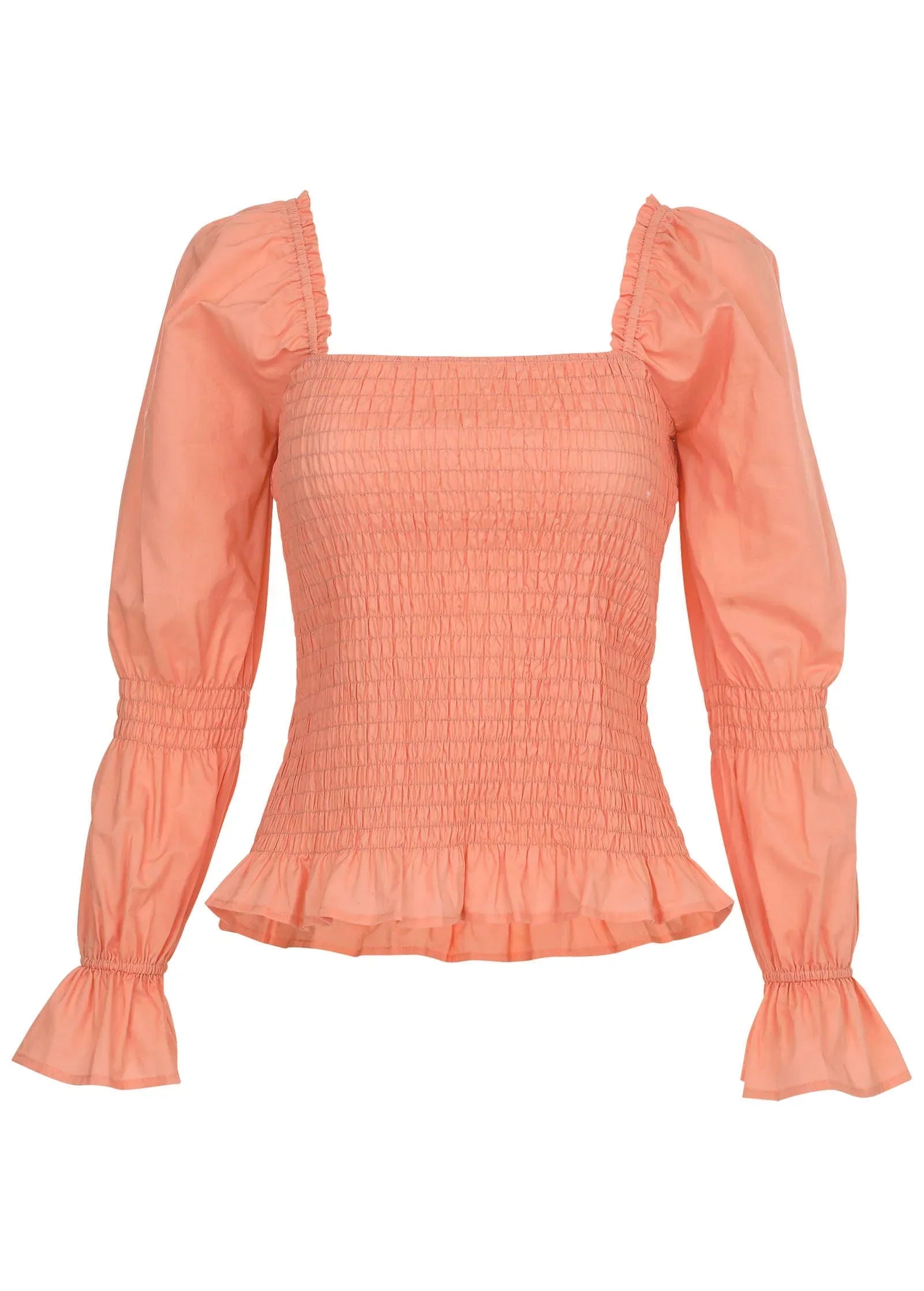 Smocked Ruffle Hem Top Coral