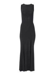 Open Back Slit Maxi Dress Black