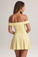 Modal Off Shoulder A Line Mini Dress in Lemon Sherbet