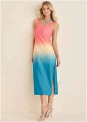 Linen Grommet Detail Midi Pink Blue Dip Dye