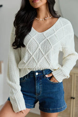 Crystal Ivory Cropped Cable Crewneck Sweater