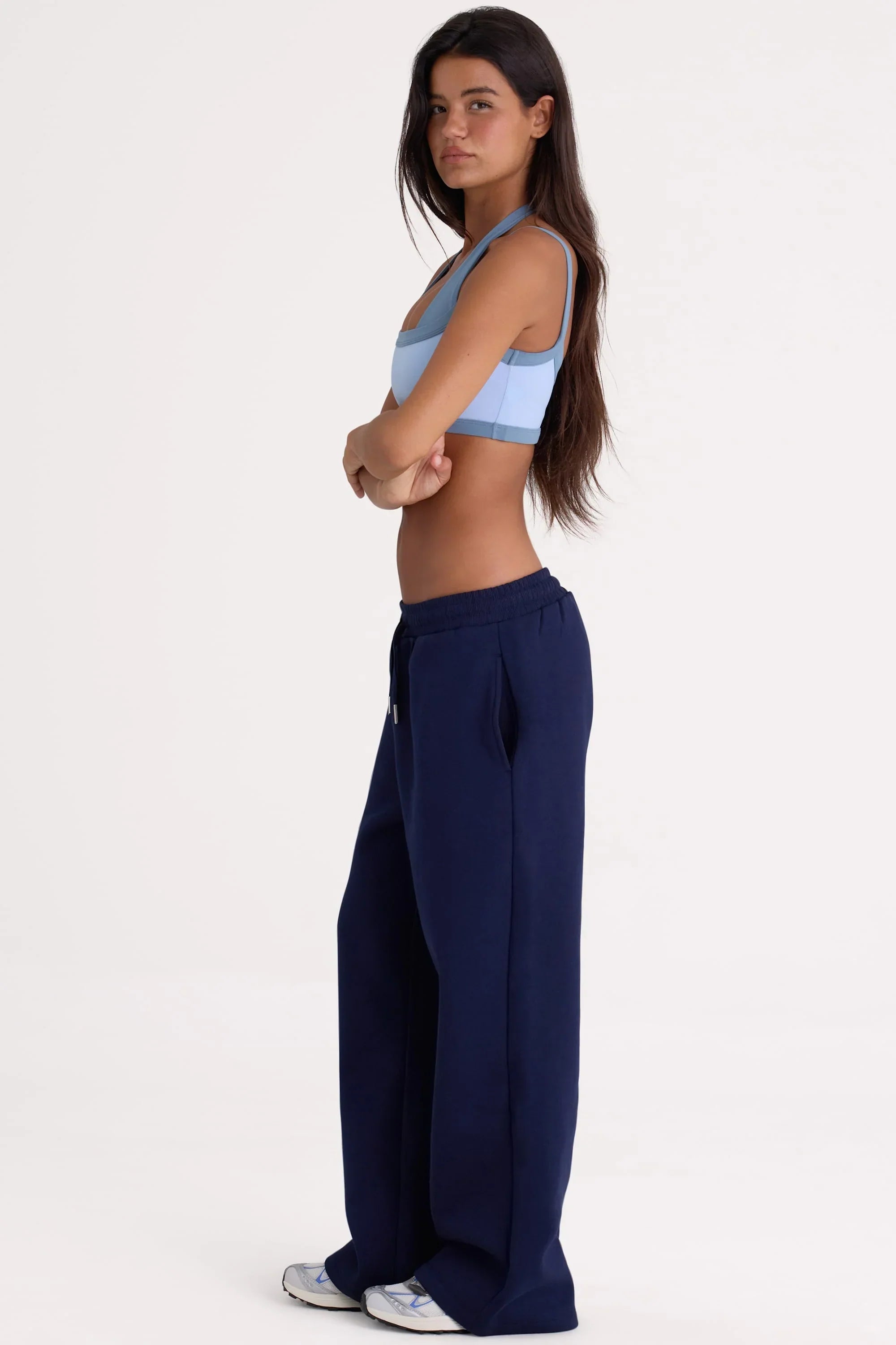 Brushed Jersey Wide Leg Joggers in Midnight