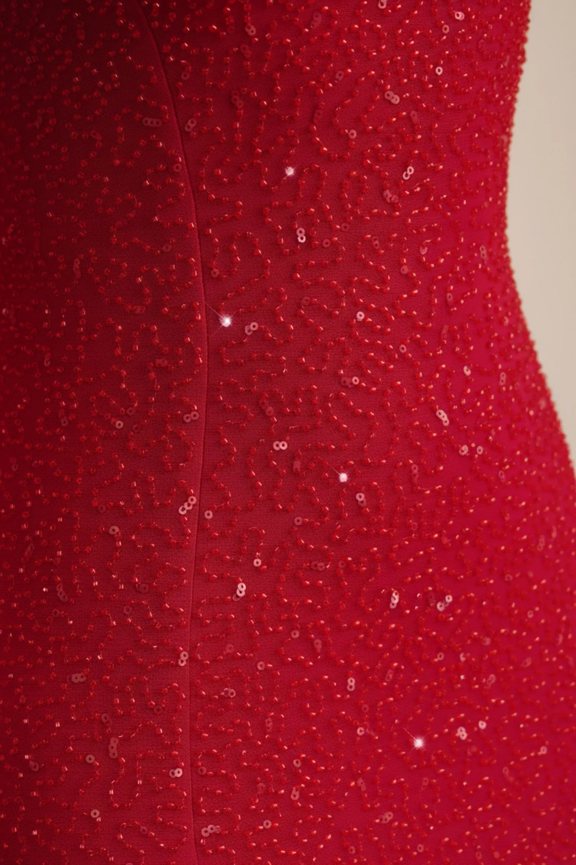 Embellished Strapless Cowl Neck Maxi Dress in True Red