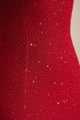 Embellished Strapless Cowl Neck Maxi Dress in True Red