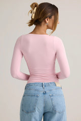 Modal Ruched Long Sleeve Top in Baby Pink