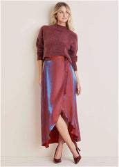 LamÃ Wrap Maxi Skirt Burgundy Lame