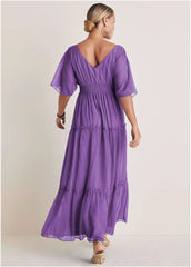 Flutter Sleeve Maxi Dress Cattleya Orchid
