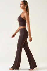Mid Rise Straight Leg Trousers in Chocolate Brown