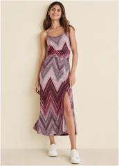 Gathered Waist Maxi Dress Burgundy Multi