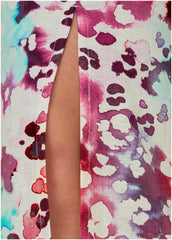 Linen Front Slit Jumpsuit Gouache Leopard Multi