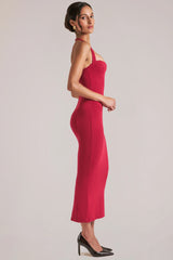 Halterneck Midaxi Dress in Cherry Red