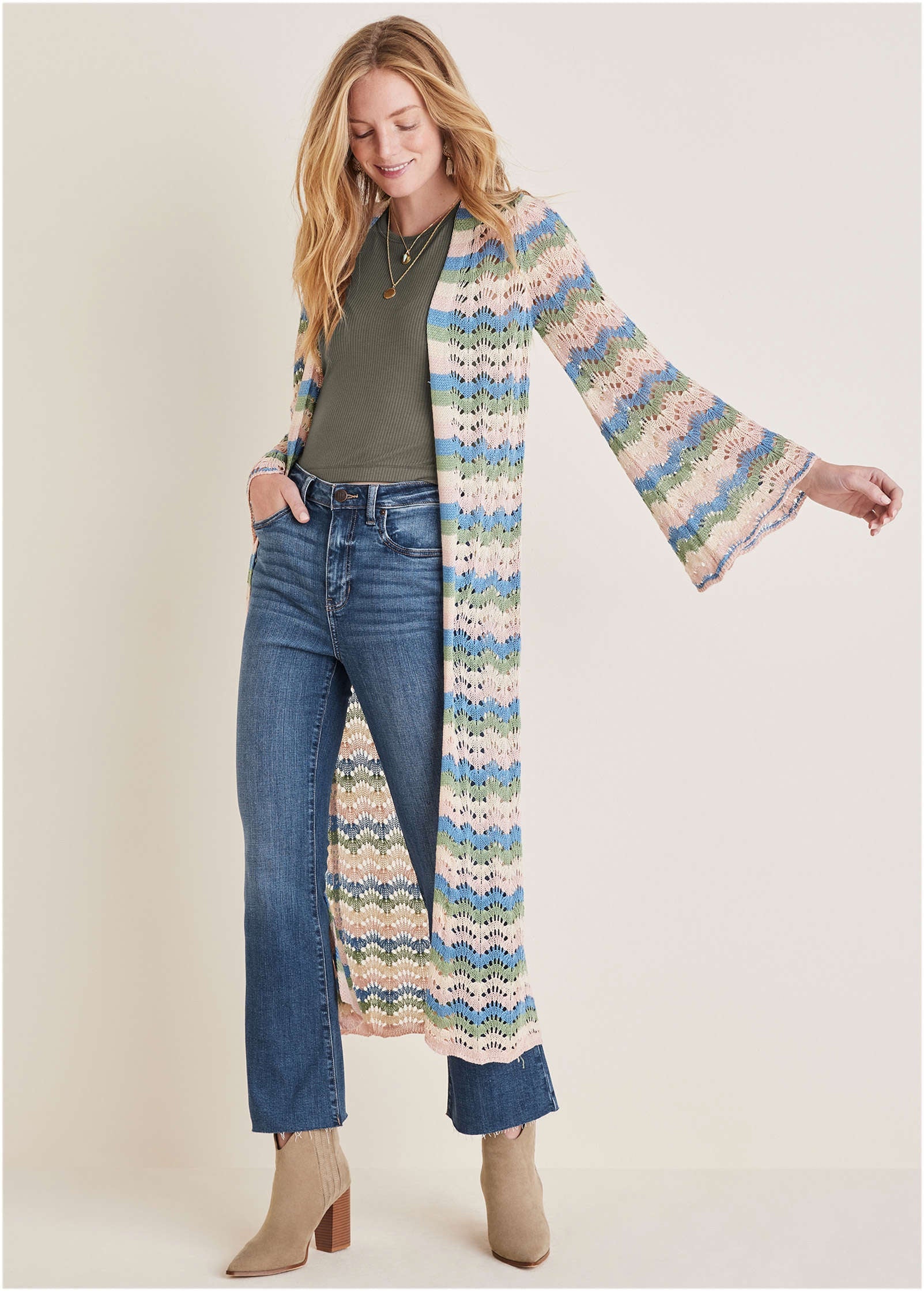 Pointelle Striped Duster Stripe Multi