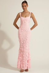 Embellished Appliqué Soft Scoop Corset Gown in Pink