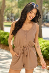 Casual Charm Brown Button Front Romper