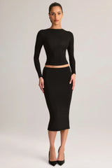 Modal Mid Rise Pencil Midi Skirt in Black