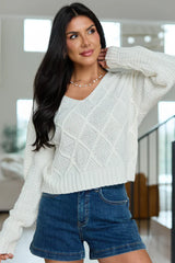Crystal Ivory Cropped Cable Crewneck Sweater