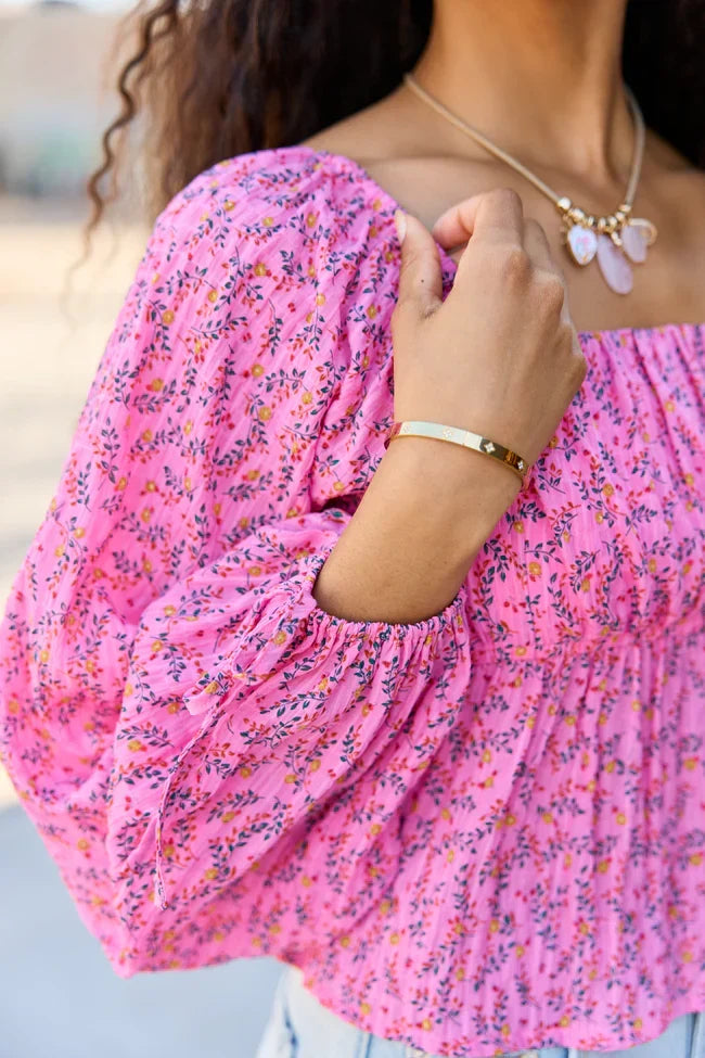 Evelina Pink Floral Ruched Babydoll Top