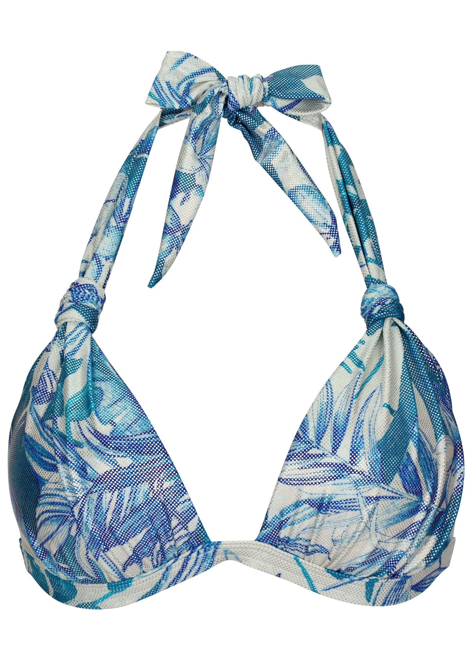 Shine Goddess Push Up Halter Top Denim Botanical