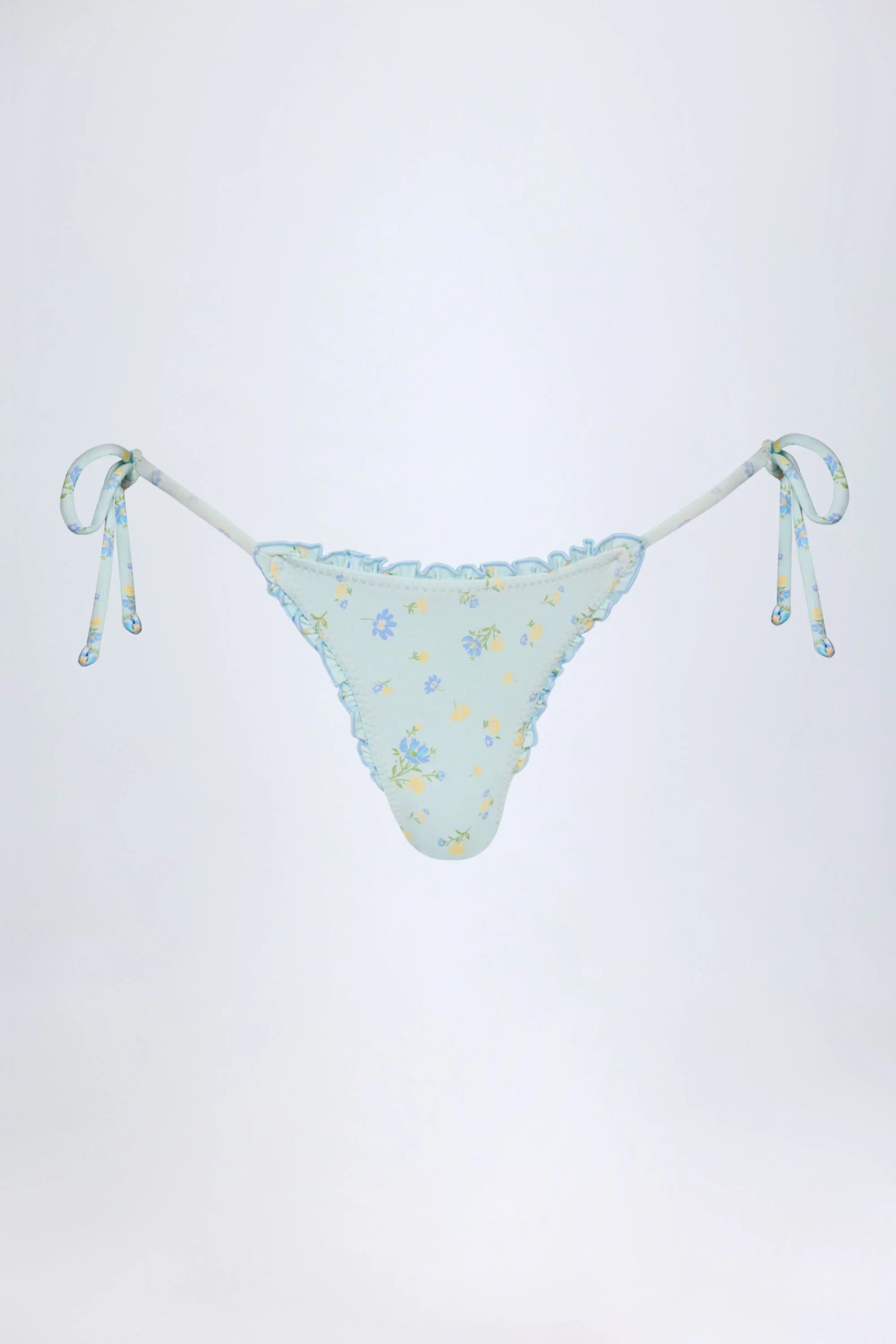 Side Tie Thong Bikini Bottoms in Blue Floral