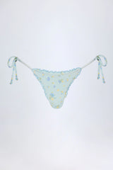 Side Tie Thong Bikini Bottoms in Blue Floral