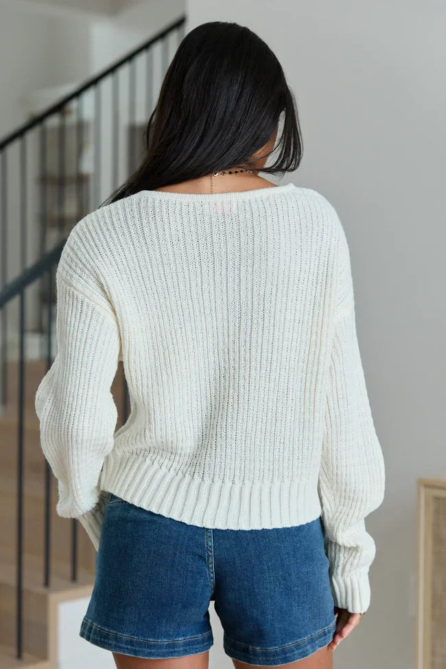 Crystal Ivory Cropped Cable Crewneck Sweater