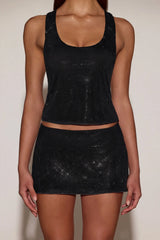 Embellished Jersey Scoop Neck Racerback Top in Black
