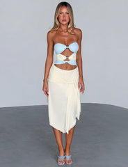 TWYLA MIDI DRESS CREAM AND BLUE