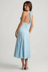 Halterneck Midaxi Dress in Blue Flower Print