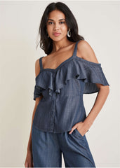 Chambray Ruffle Top Dark Wash