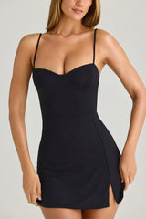 Modal Sweetheart Neck A Line Mini Dress in Black