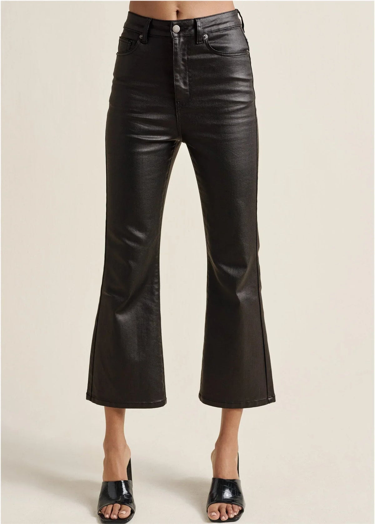 Coated Kick Flare Jeans Jet Black