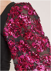 Sheer Sequined Sleeve Top Black Pink