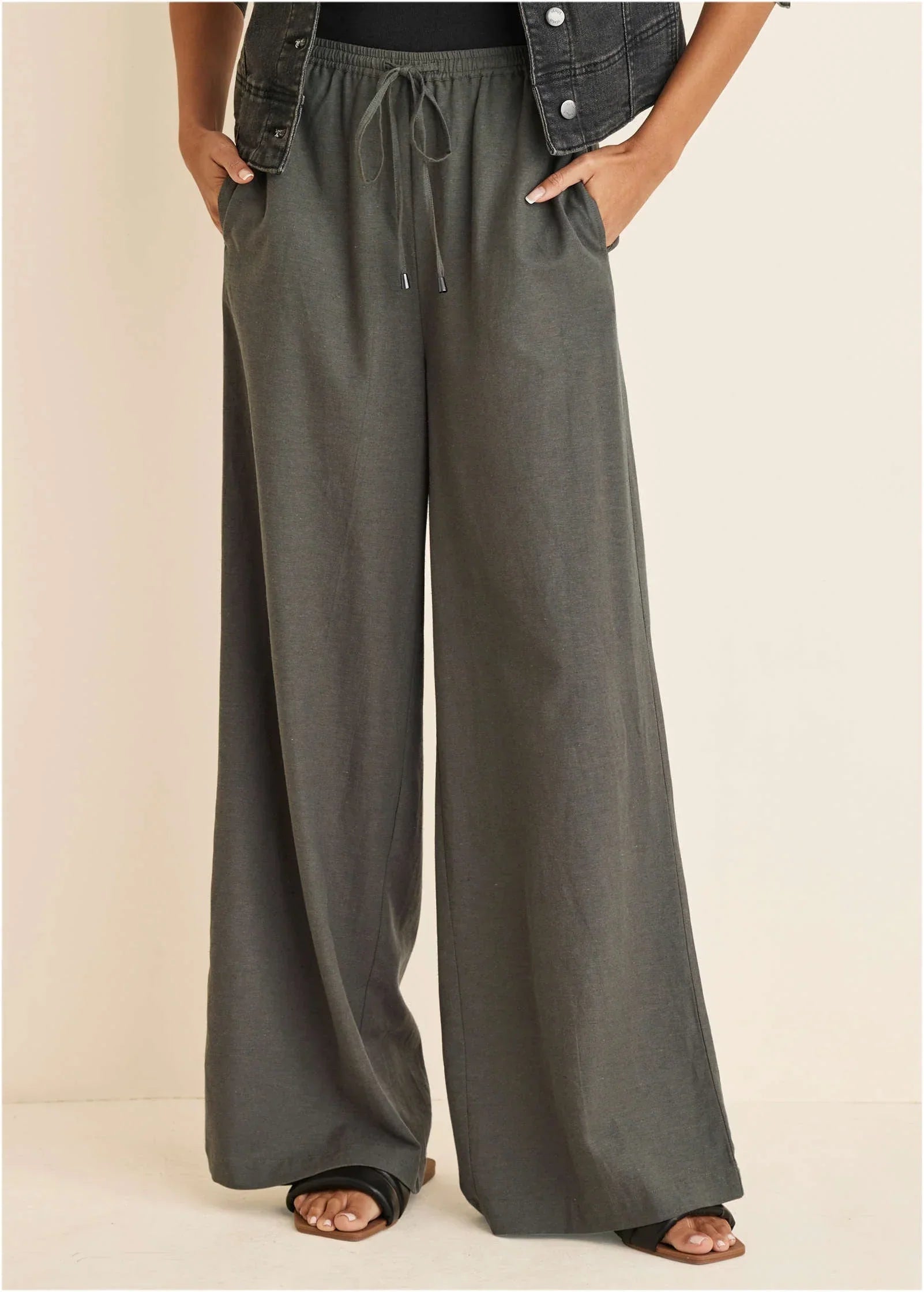 Linen Wide Leg Pant Olive