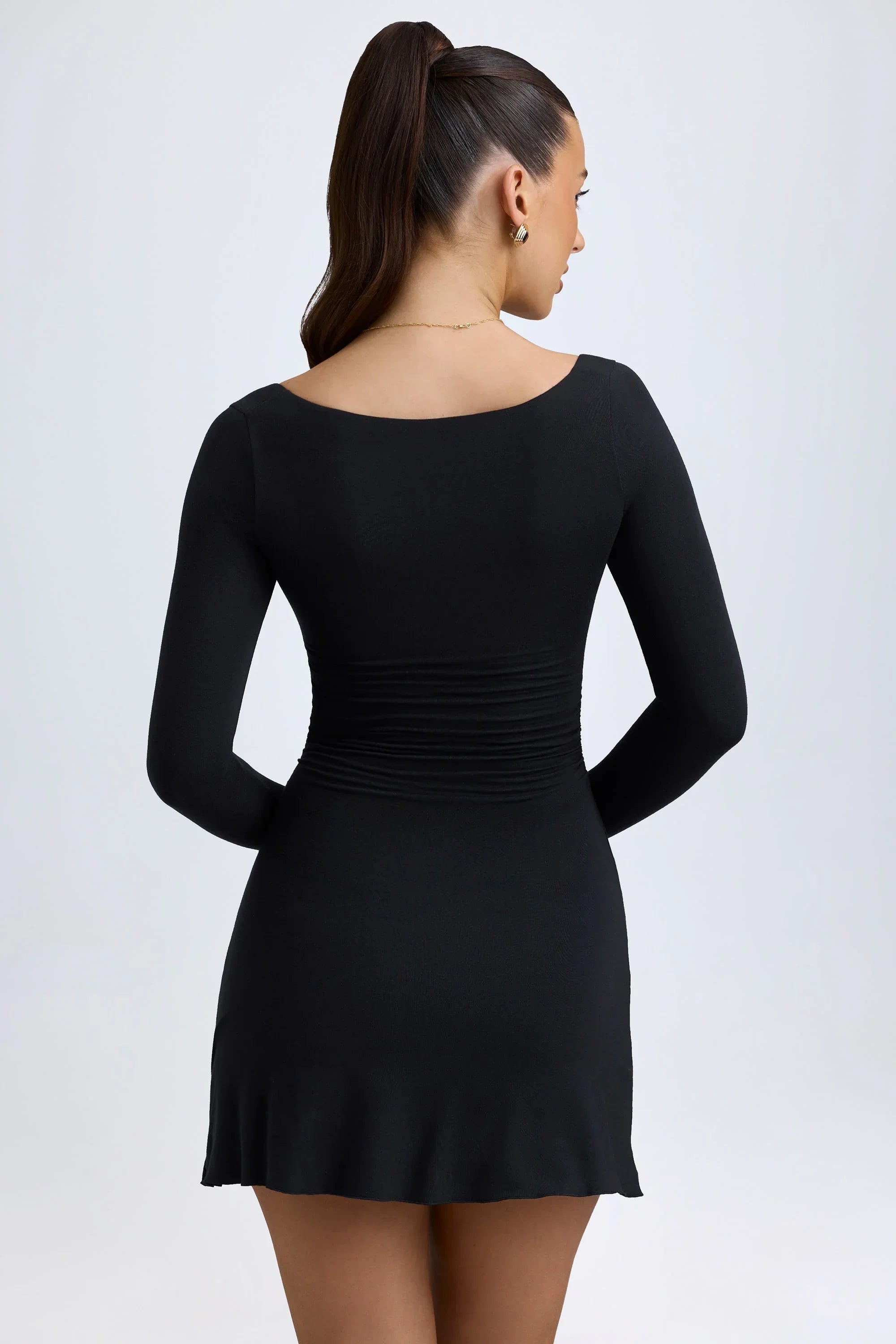 Modal Layered A Line Mini Dress in Black