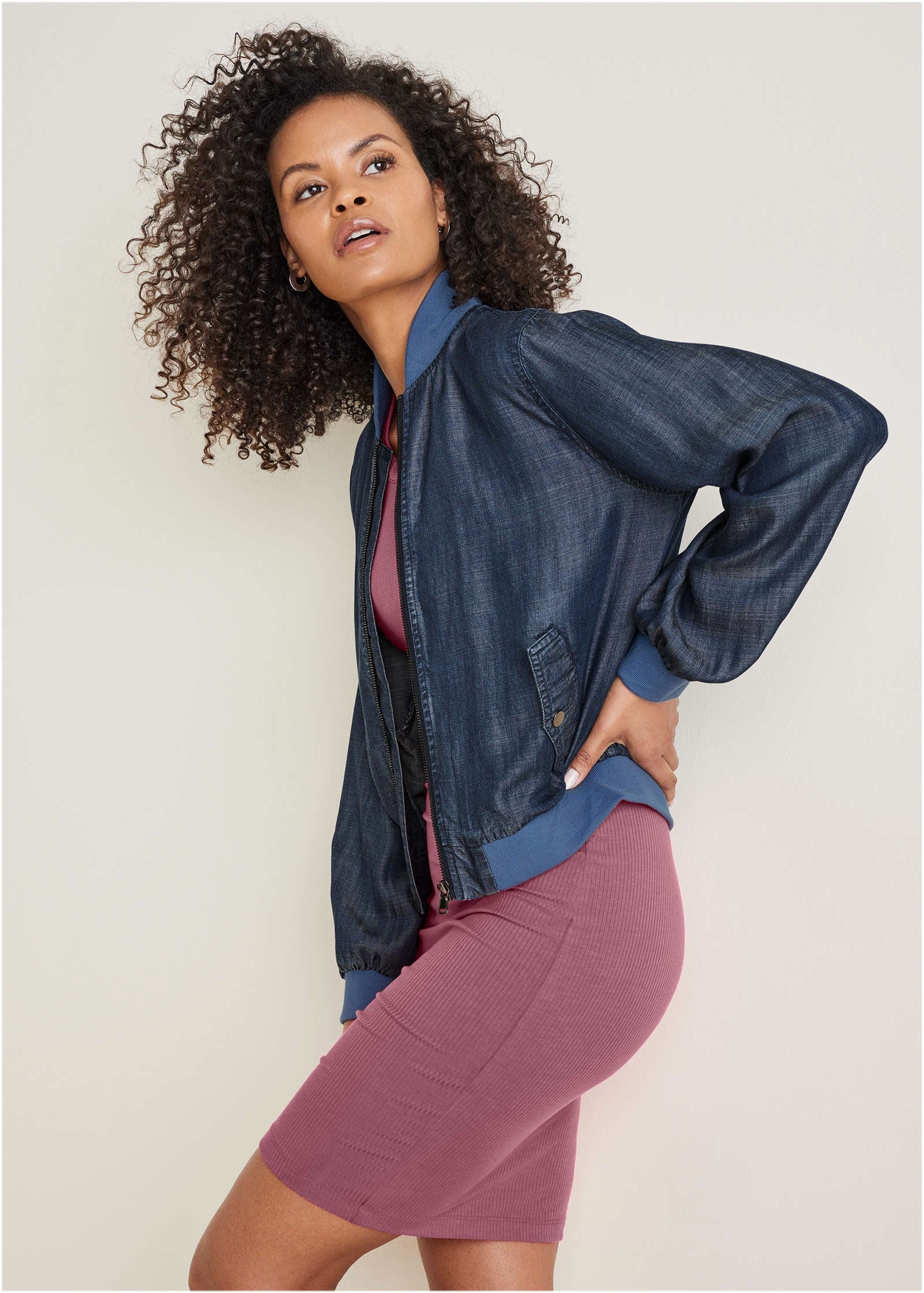 Chambray Bomber Jacket Dark Wash
