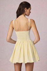 Bow Detail A Line Mini Dress in Lemon Yellow Stripe