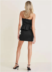 Rhinestone Bow Detail Mini Dress Jet Black