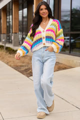 Colleen Multi Stripe Cropped Chunky Cardigan