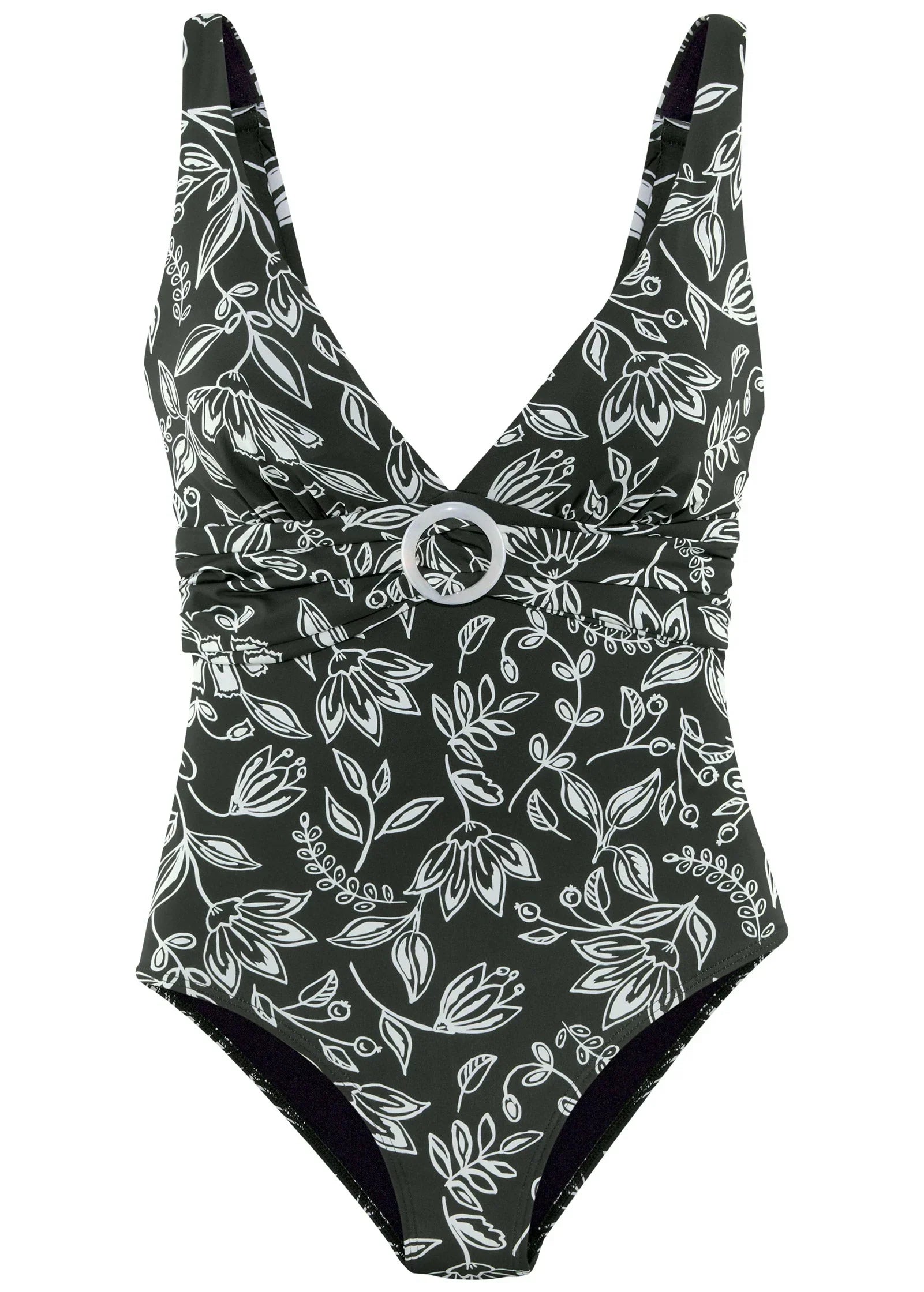 Ring One Piece Black White Floral